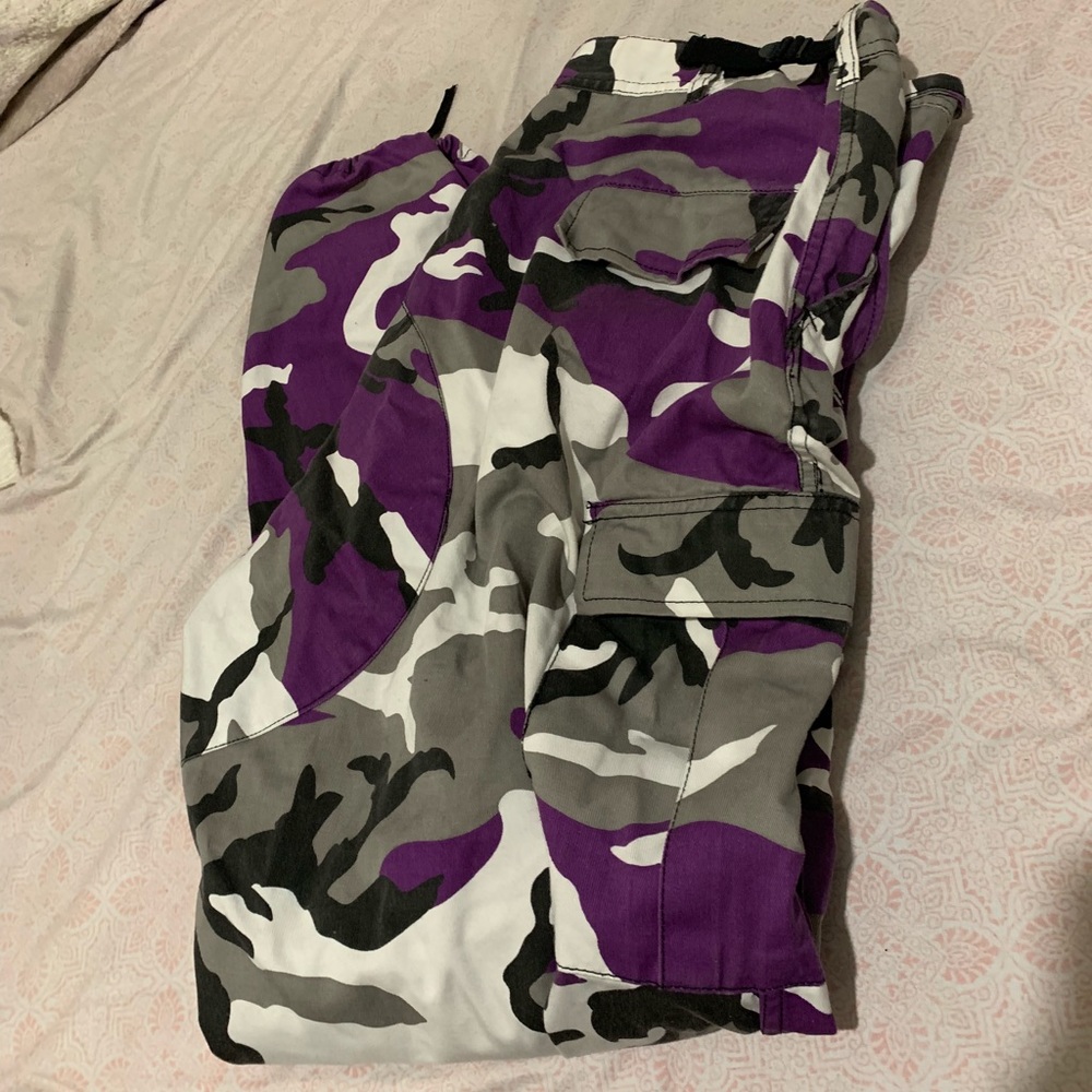 Purple camo cargo pants